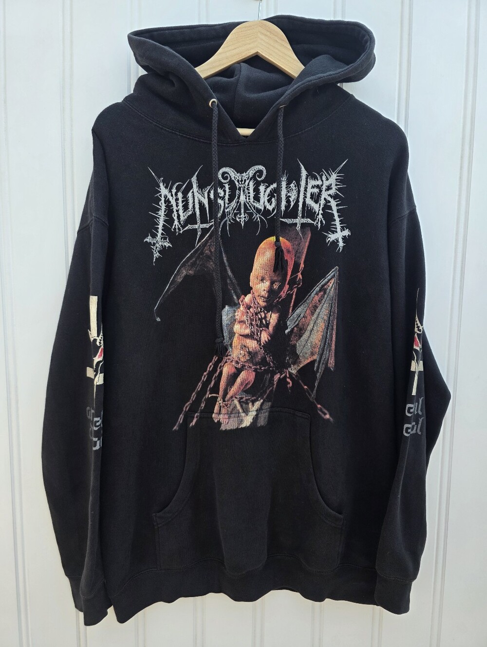 Nunslaughter Angelic Dread Black Band Hoodie Death Metal Devil